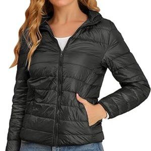Allegra K Women's Puffer Coat Winter Long Sleeve Zip Up Hooded Lightweight
